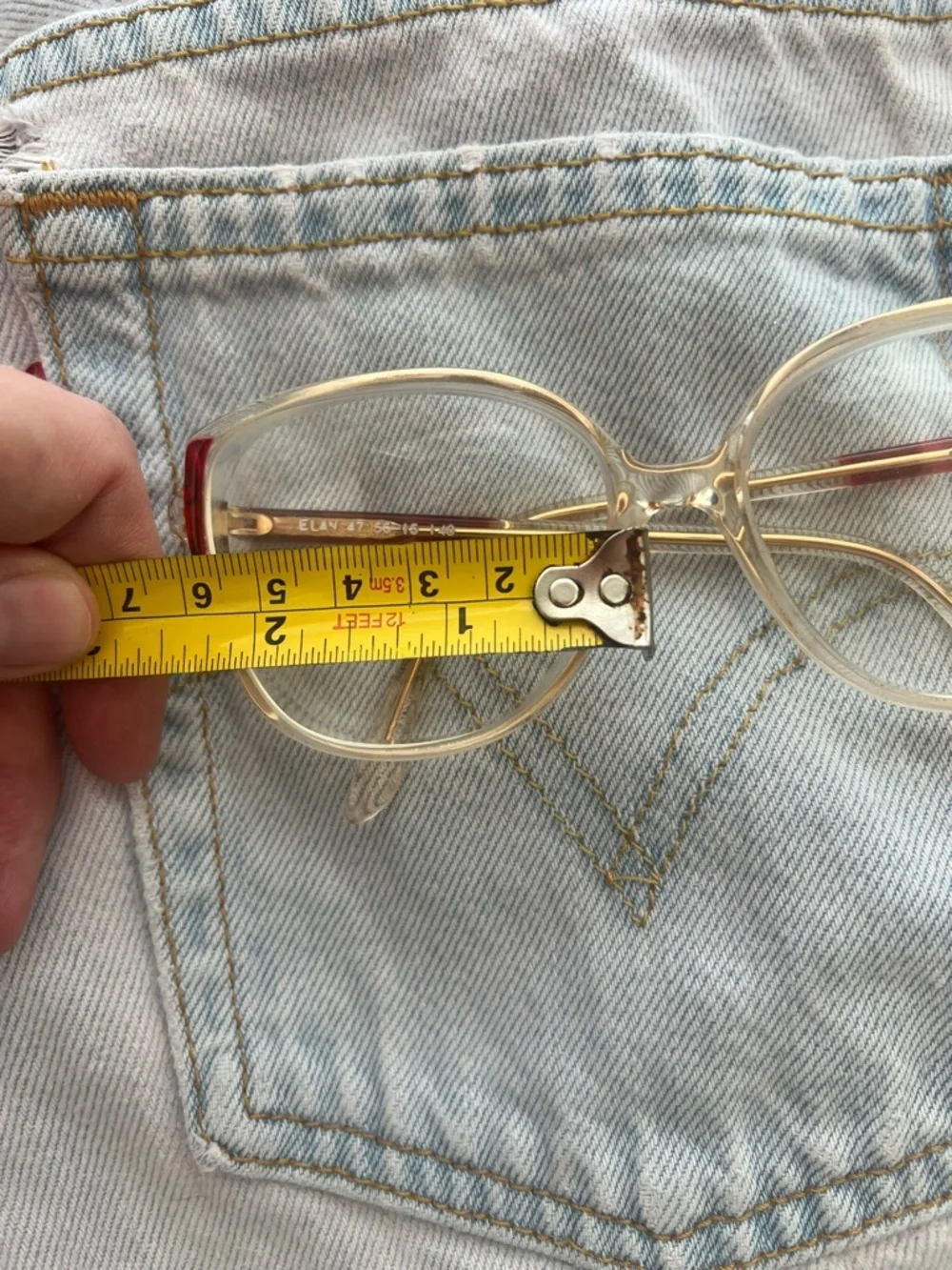 Vintage 80s big Clear & Gold Eyeglasses with Red Accents